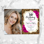 Convite Leopard Imprime Dourada Foto Rosa 50º Aniversário<br><div class="desc">Elegante convite floral feminino para o 50º aniversário com sua foto. Design de branco de vidro com ouro brilhante falso. Possui impressão de leopardo animal, rosas rosa-quente, fonte de script e confetti. Perfeito para uma festa de comemoração de na moda adulto. Personalize com seus próprios detalhes. Pode ser personalizado para...</div>