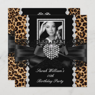 Convite Leopard Lace Diamond Heart Festa de aniversário 2