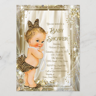 Convite Leopard Pérola Glamour Festa de Bebê Menina
