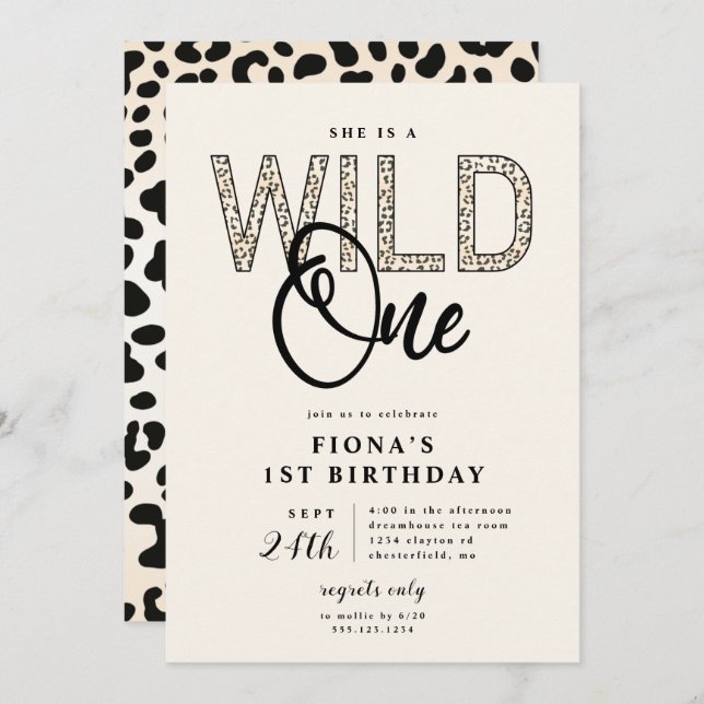 Convite Leopard Print Wild One Birthday (Frente/Verso)