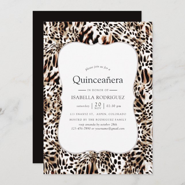 Convite Leopard Skin Pattern Quinceanera (Frente/Verso)