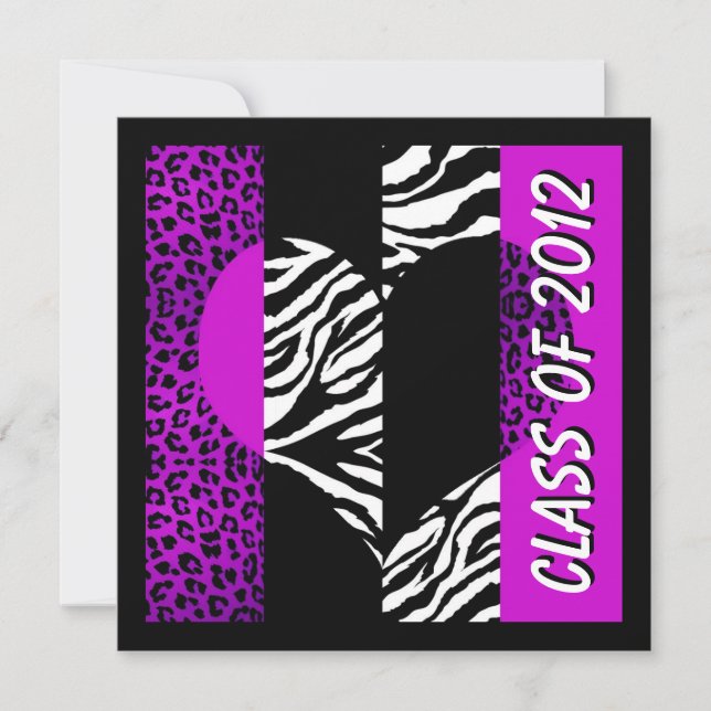 Convite Leopard Zebra - Imprimir Festa de formatura Roxa C (Frente)