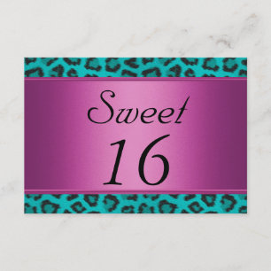 Convite Leopardo Azul Turquesa Rosa Sweet 16