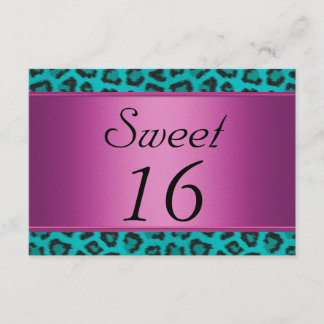 Convite Leopardo Azul Turquesa Rosa Sweet 16