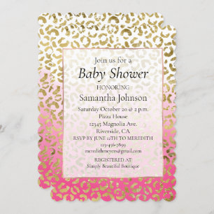 Convite Leopardo Branco Dourado Rosa na moda