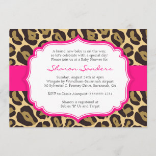 Convite Leopardo Castanho e Bebês Rosa Quente Chamadas