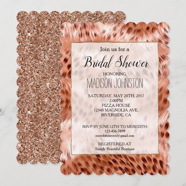 Convite Leopardo Cor-de-Rosa rosa Dourado (Frente/Verso)