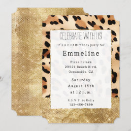 Convite Leopardo de Creme de Glam Sparkle Dourado