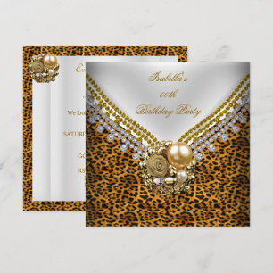 Convite Leopardo Dourado Preto Branco Festa de Aniversário