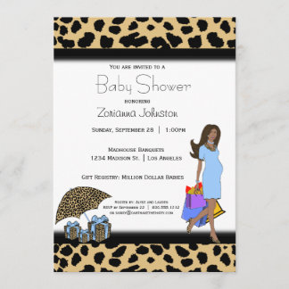 Convite Leopardo E Mamãe Impressão Afro-Americana Azul