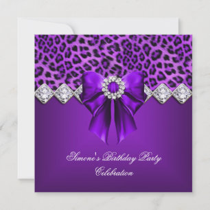 Convite Leopardo Elegante Arco Roxo Diamantes