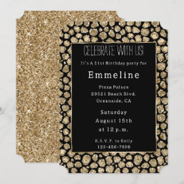 Convite Leopardo Glitor Dourado Negro