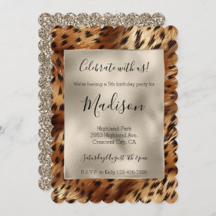 Convite Leopardo Glitter Na moda Glitter Dourado