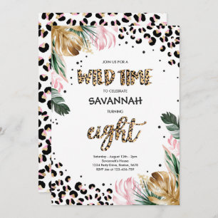Convite Leopardo Imprime 8º aniversário Safari Partido Sel