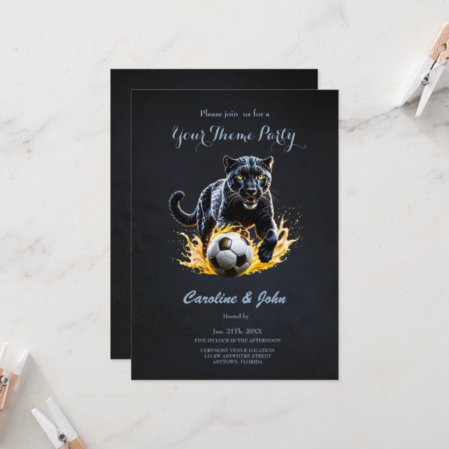 Convite Leopardo negro brincando com um futebol. (Frente/Verso In Situ)