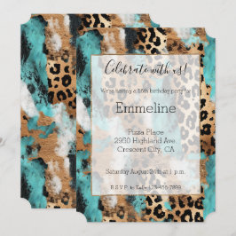 Convite Leopardo Negro Dourado Turquesa
