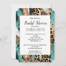 Convite Leopardo Negro Dourado Turquesa