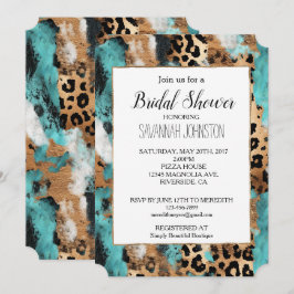 Convite Leopardo Negro Dourado Turquesa