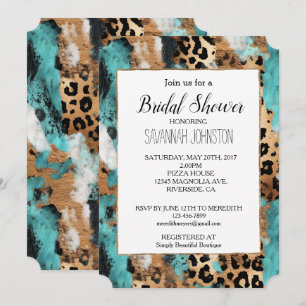 Convite Leopardo Negro Dourado Turquesa