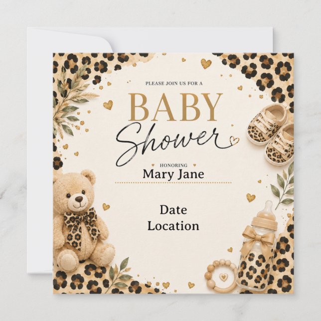 Convite Leopardo para Chá de Bebê (Frente)