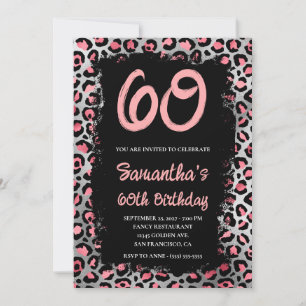 Convite Leopardo Pintado de Prata Rosa 60º Aniversário