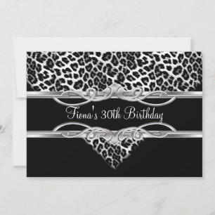 Convite Leopardo Preto Branco 30º Aniversário Elegante