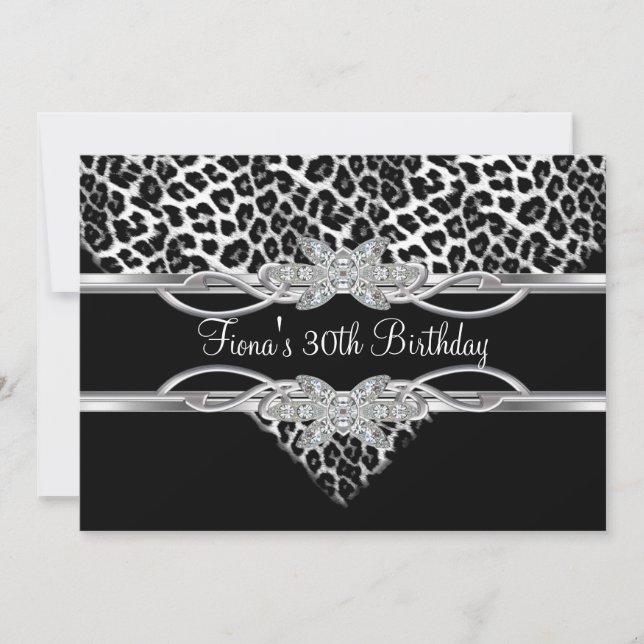 Convite Leopardo Preto Branco 30º Diamante Jóia (Frente)