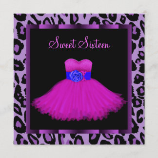 Convite Leopardo Púrpura Rosa Quente Doce Dezesseis Aniver