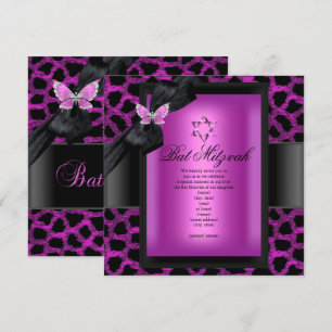Convite Leopardo Rosa Borboleta Bat Mitzvah