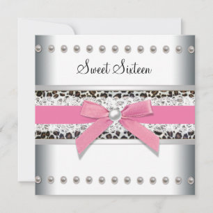 Convite Leopardo rosa Doce Dezesseis Festas de aniversário