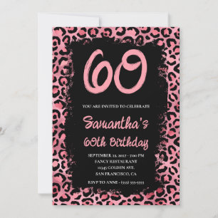 Convite Leopardo rosa pintado preto 60º aniversário