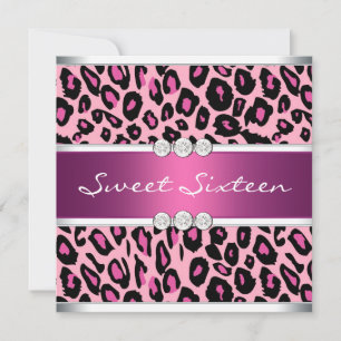 Convite Leopardo Rosa Quente Doce Dezesseis Festas de aniv