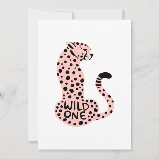 Convite Leopardo Rosa Selvagem Primeiro Aniversário (Frente)