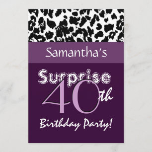 Convite Leopardo roxo G801 do aniversário de 40 anos da