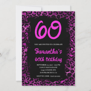 Convite Leopardo Roxo Pintado de Preto Aniversário de 60 a