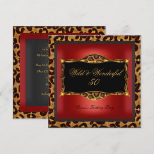 Convite Leopardo Vermelho Dourado Preto Festa de Aniversár