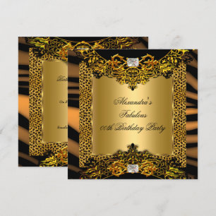 Convite Leopardo Zebra Dourado Preto Renda Diamante Aniver