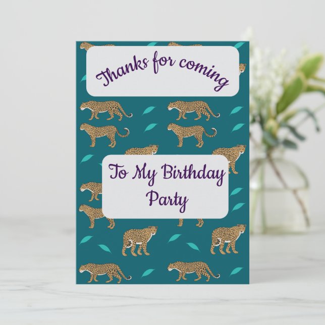 Convite Leopards Thank you Card (Em pé/Frente)