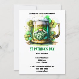 Convite Leprechaun cerveja tankard shamrock flores feriado