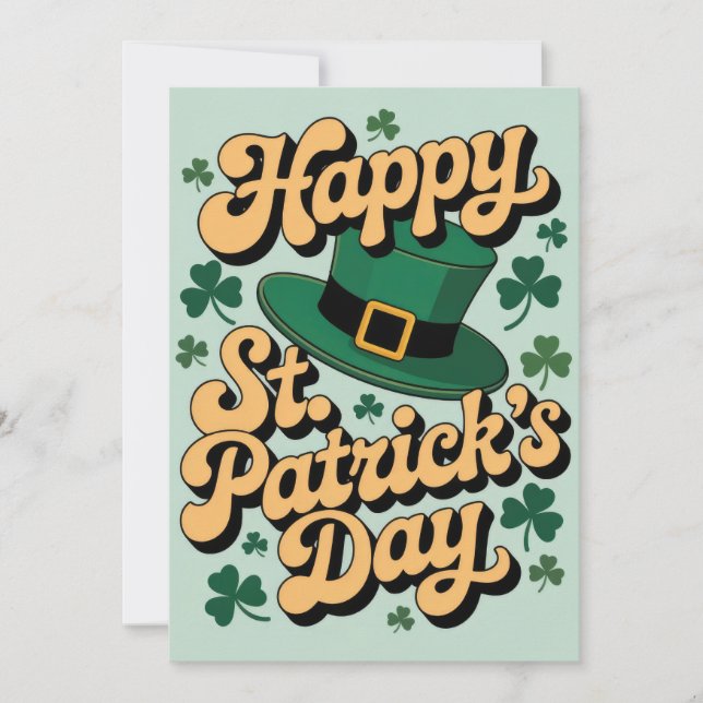 Convite Leprechaun Hat& Shamrocks Happy St. Patrick's Day  (Frente)