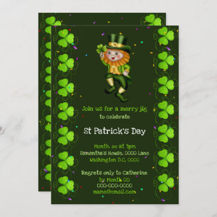 Convite Leprechaun jig sortudo shamrock partido Irish Clov