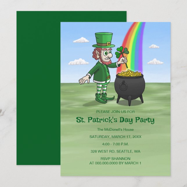Convite Leprechauns St. Patrick's day party (Frente/Verso)