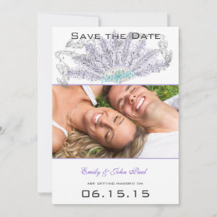 Convite Leque Vintage de Pena Roxa Casamento Save the Date