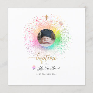 Convite Les Confettis arc-en-ciel Faire-part de Baptême