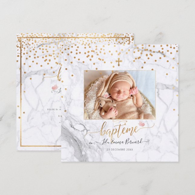 Convite Les confettis d'or Faire-part de Baptême (Frente/Verso)