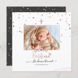 Convite Les etoiles d'or rosa Faire-part de Baptême