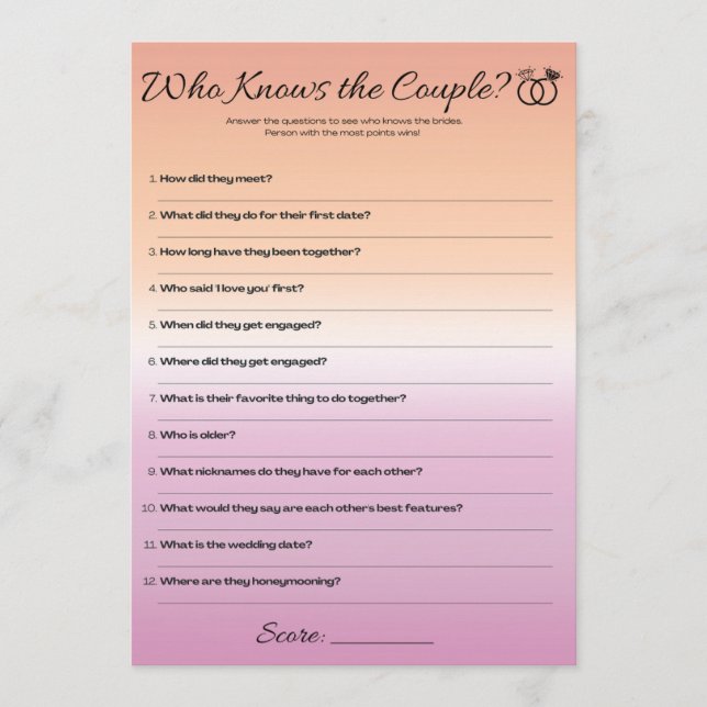 Convite Lésbica Bachelorette Game, que conhece o casal (Frente)