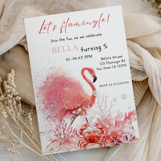 Convite Let’s Flamingle! Pink Flamingo Girl Birthday Party (Criador carregado)