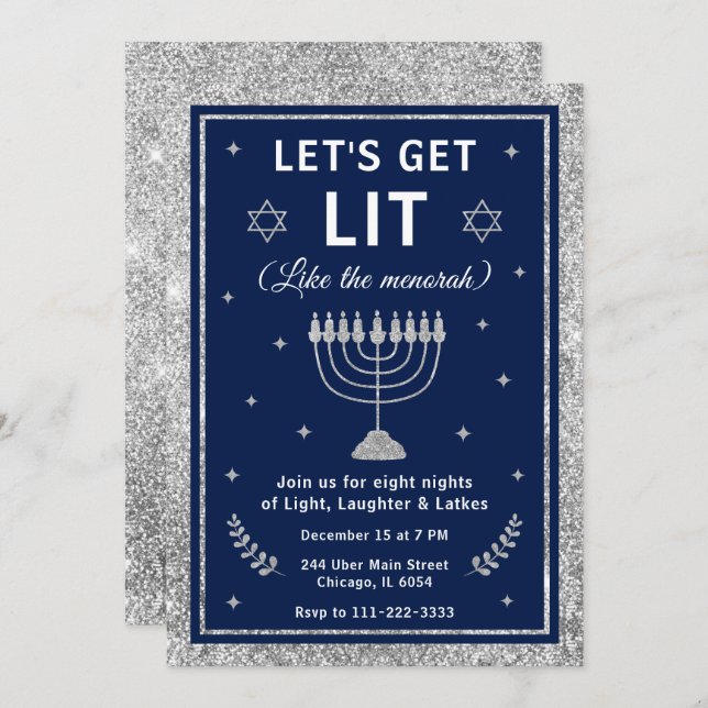 Convite Let’s Get Lit Hanukkah Party (Frente/Verso)