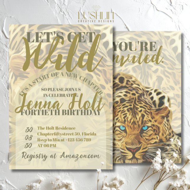 Convite Let’s Get Wild Leopard Animal Glam Gold Birthday (Criador carregado)